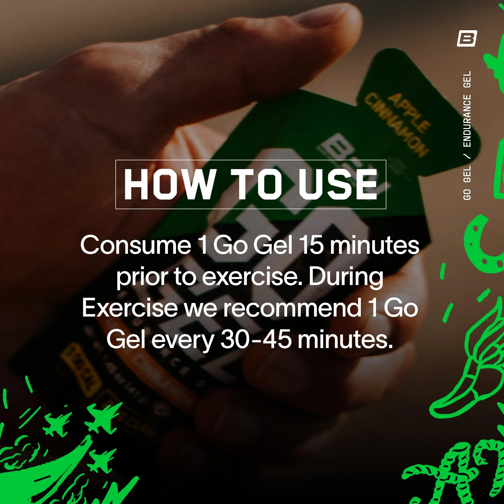BARE PERFORMANCE NUTRITION, BPN Go Gel Endurance Gel, Vegan   Gluten Free Running Gel with 24g of Carbohydrates & 100 Calories per Gel Pack, 10 Single-Serving Gel Packs, Apple Cinnamon