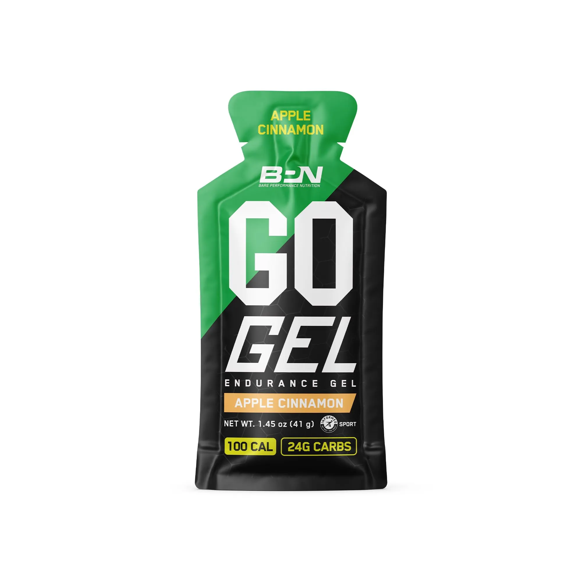 BARE PERFORMANCE NUTRITION, BPN Go Gel Endurance Gel, Vegan   Gluten Free Running Gel with 24g of Carbohydrates & 100 Calories per Gel Pack, 10 Single-Serving Gel Packs, Apple Cinnamon