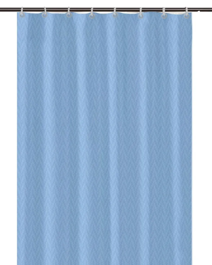 Blue Zig Zag Designer Polyester Shower Curtain With 8 Eyelets & C-Hooks | 4 X 6.5 Ft