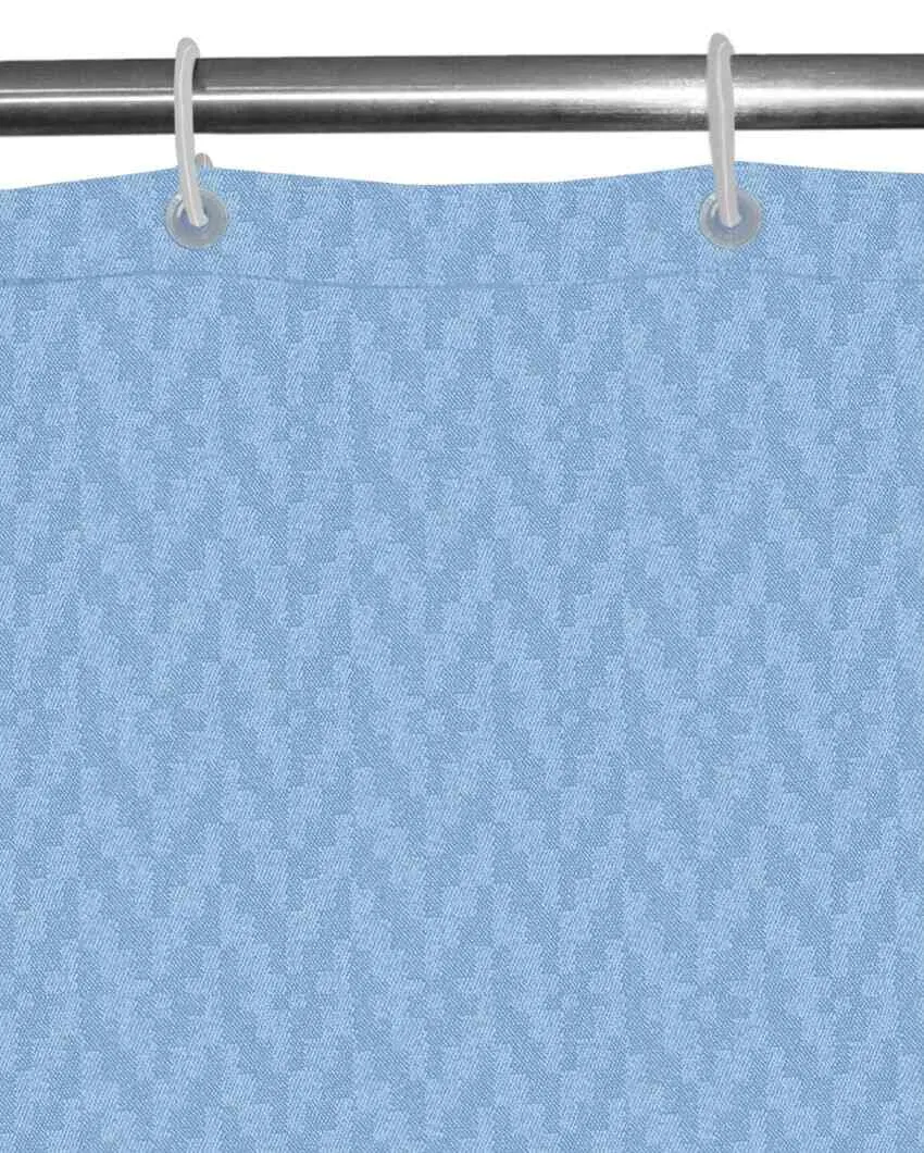 Blue Zig Zag Designer Polyester Shower Curtain With 8 Eyelets & C-Hooks | 4 X 6.5 Ft