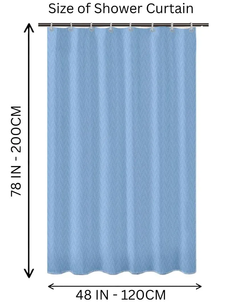 Blue Zig Zag Designer Polyester Shower Curtain With 8 Eyelets & C-Hooks | 4 X 6.5 Ft