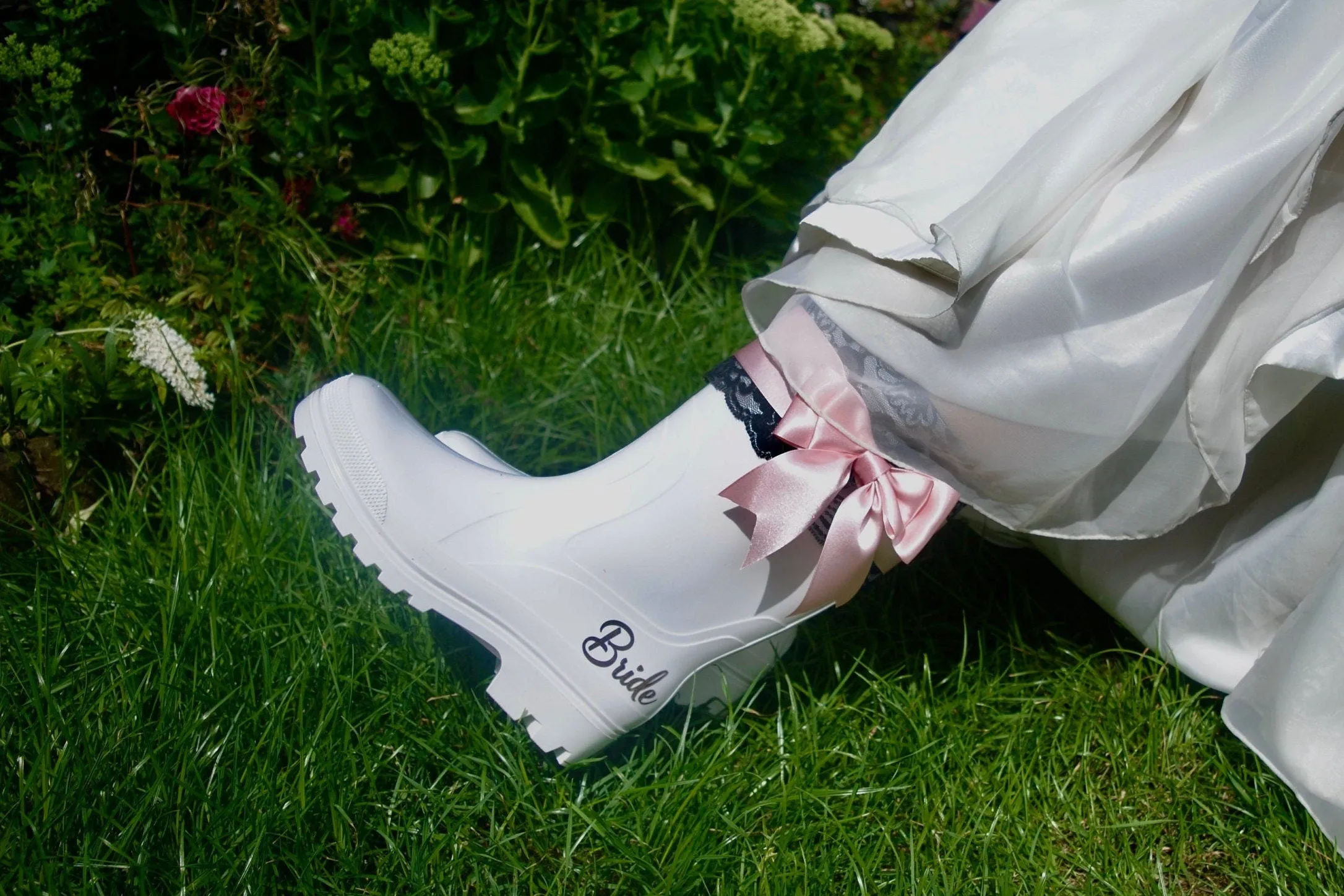 Bridal Rain Boots, Wellies, Alternative Wedding Shoes - UK8