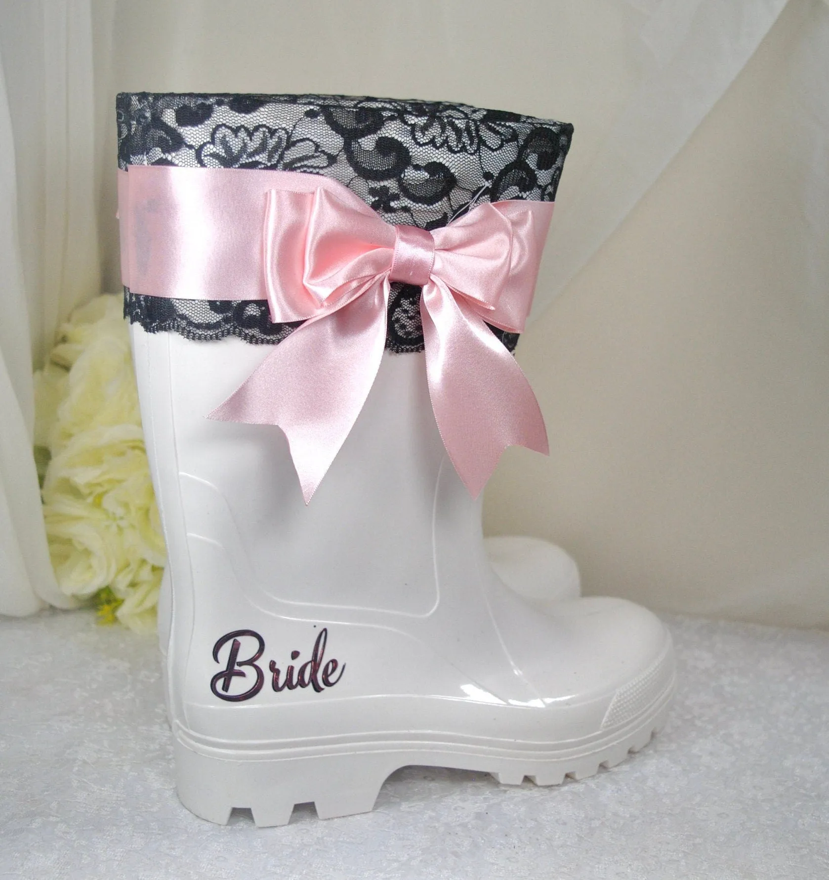 Bridal Rain Boots, Wellies, Alternative Wedding Shoes - UK8