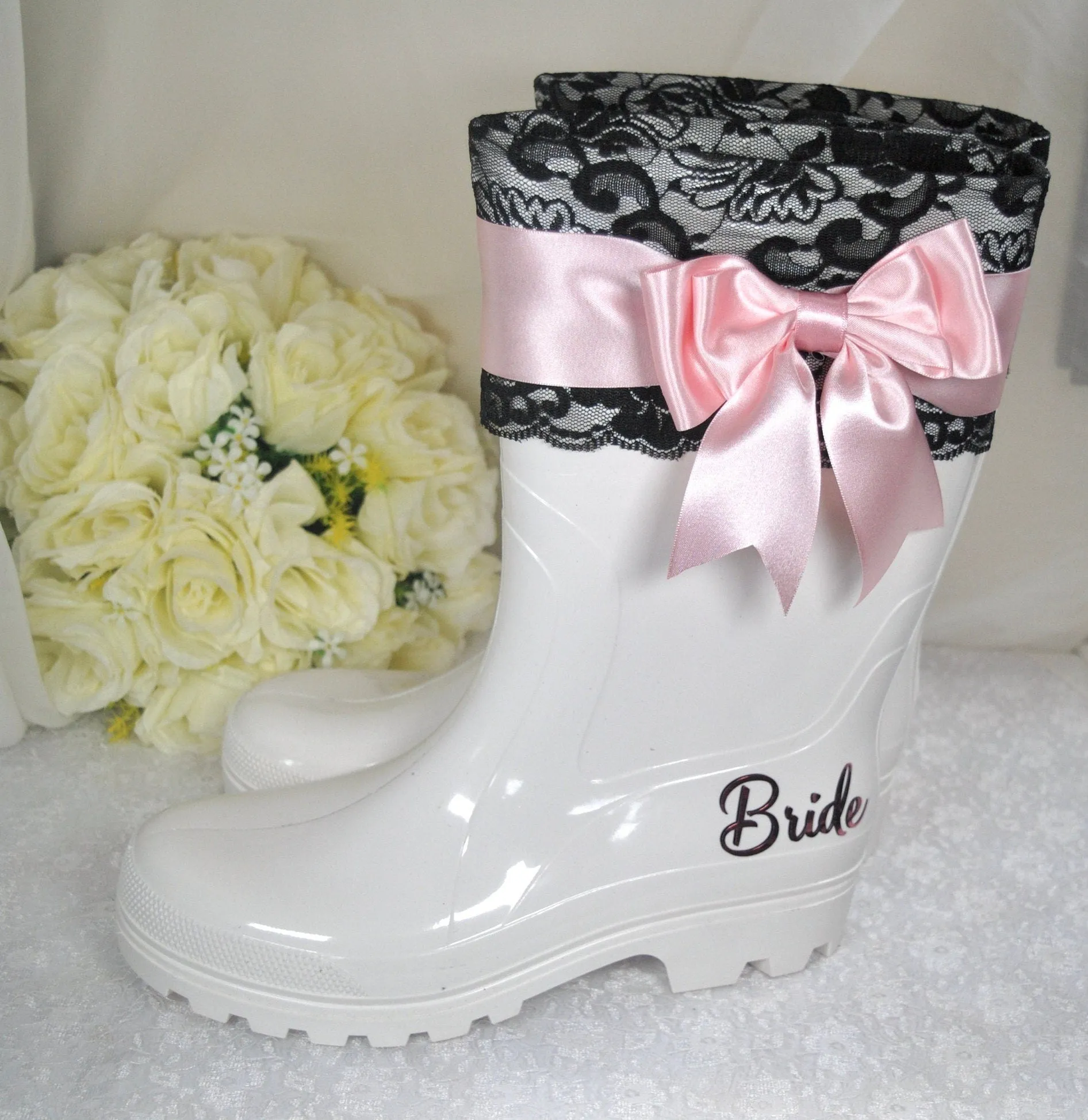 Bridal Rain Boots, Wellies, Alternative Wedding Shoes - UK8
