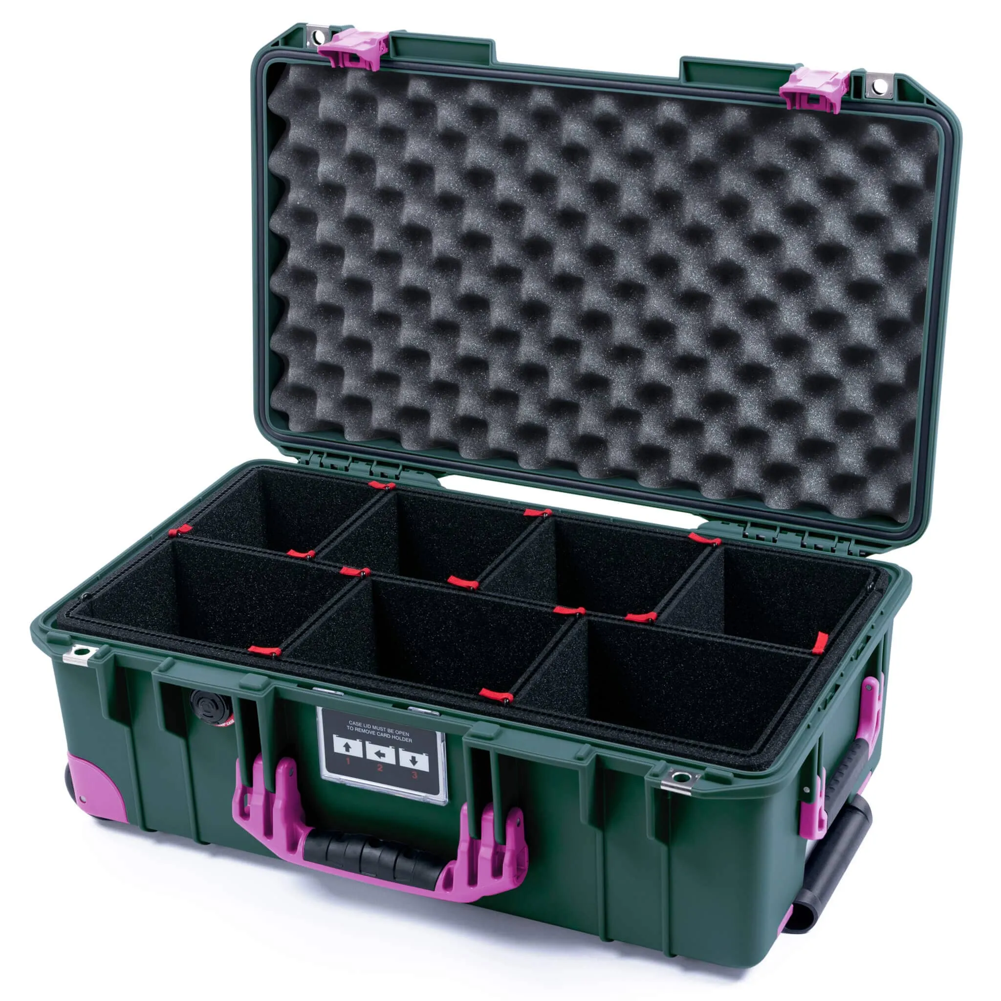 Pelican 1535 Air Case, Trekking Green with Magenta Handles, Latches & Trolley
