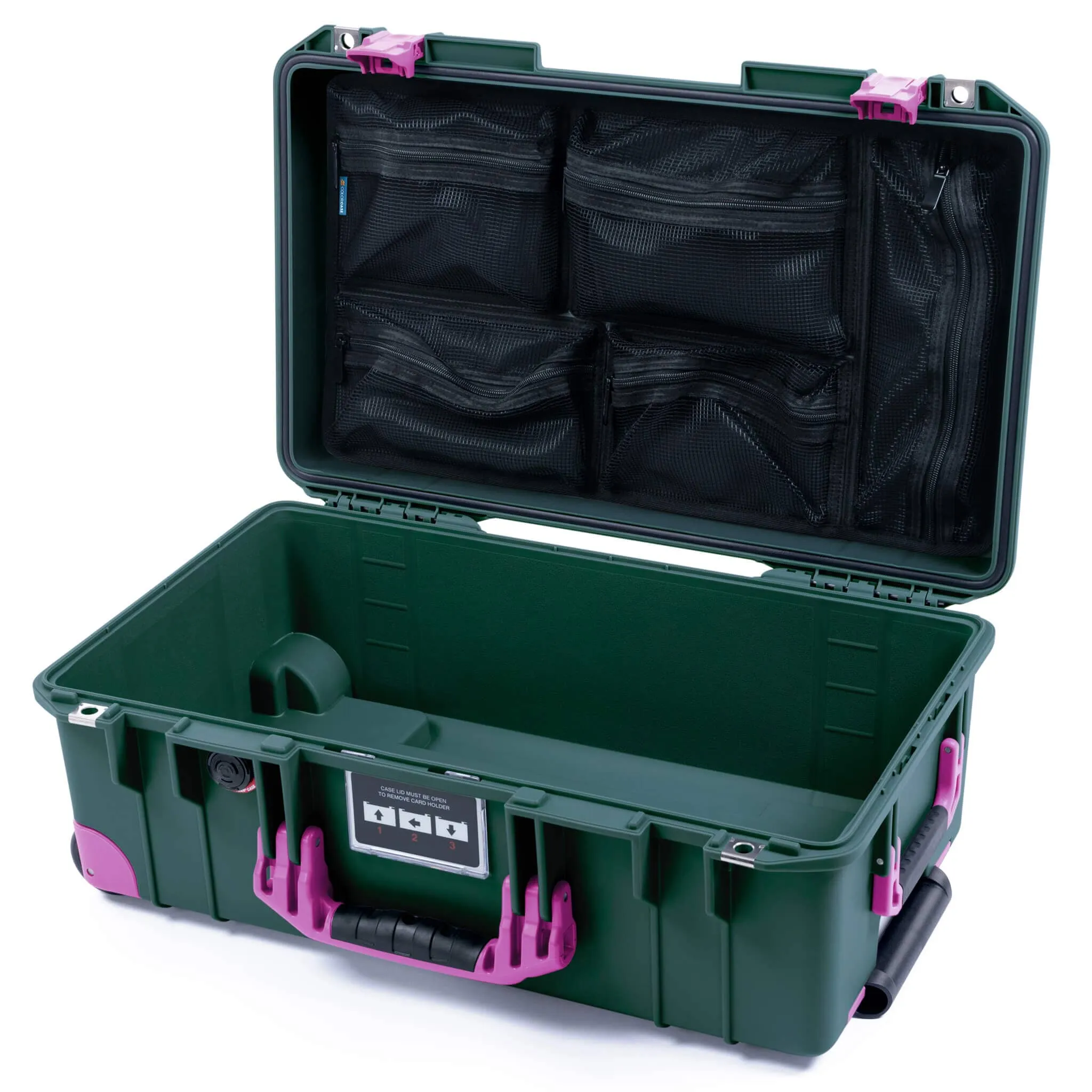 Pelican 1535 Air Case, Trekking Green with Magenta Handles, Latches & Trolley