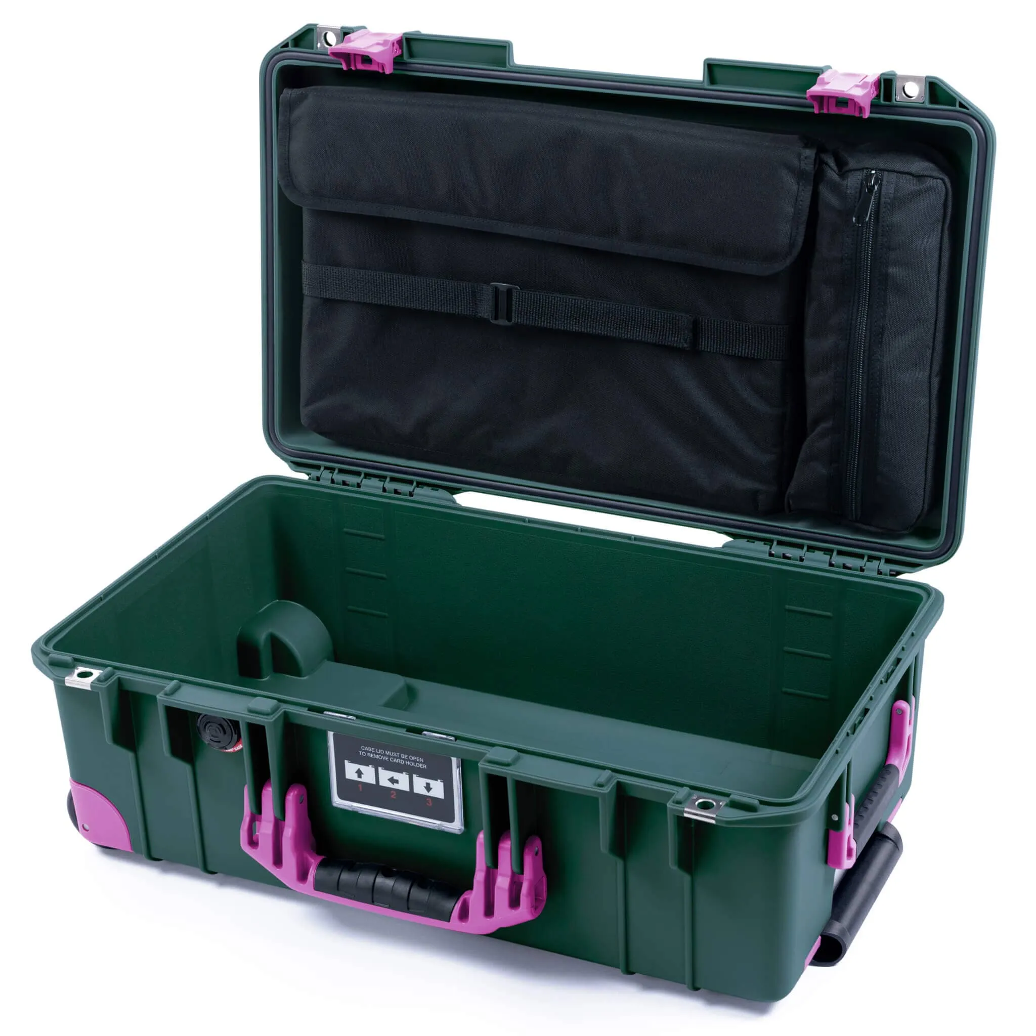 Pelican 1535 Air Case, Trekking Green with Magenta Handles, Latches & Trolley