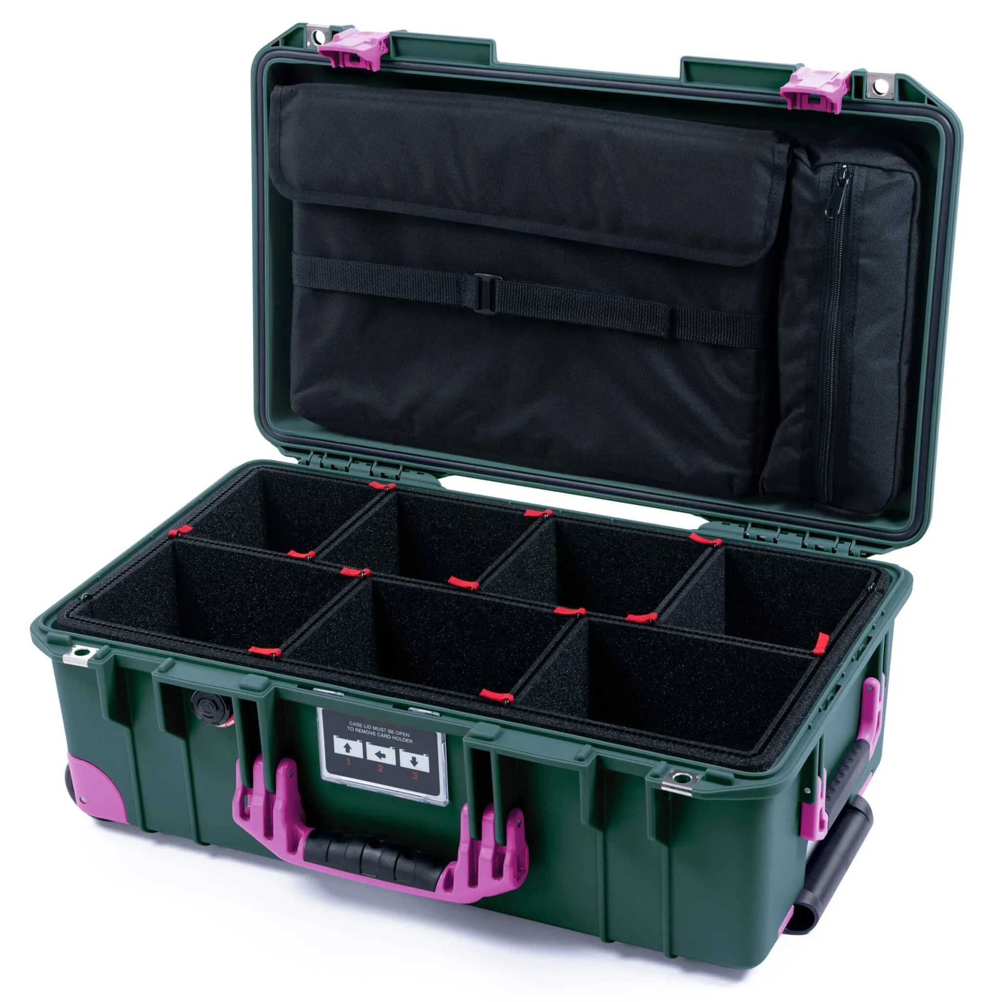 Pelican 1535 Air Case, Trekking Green with Magenta Handles, Latches & Trolley