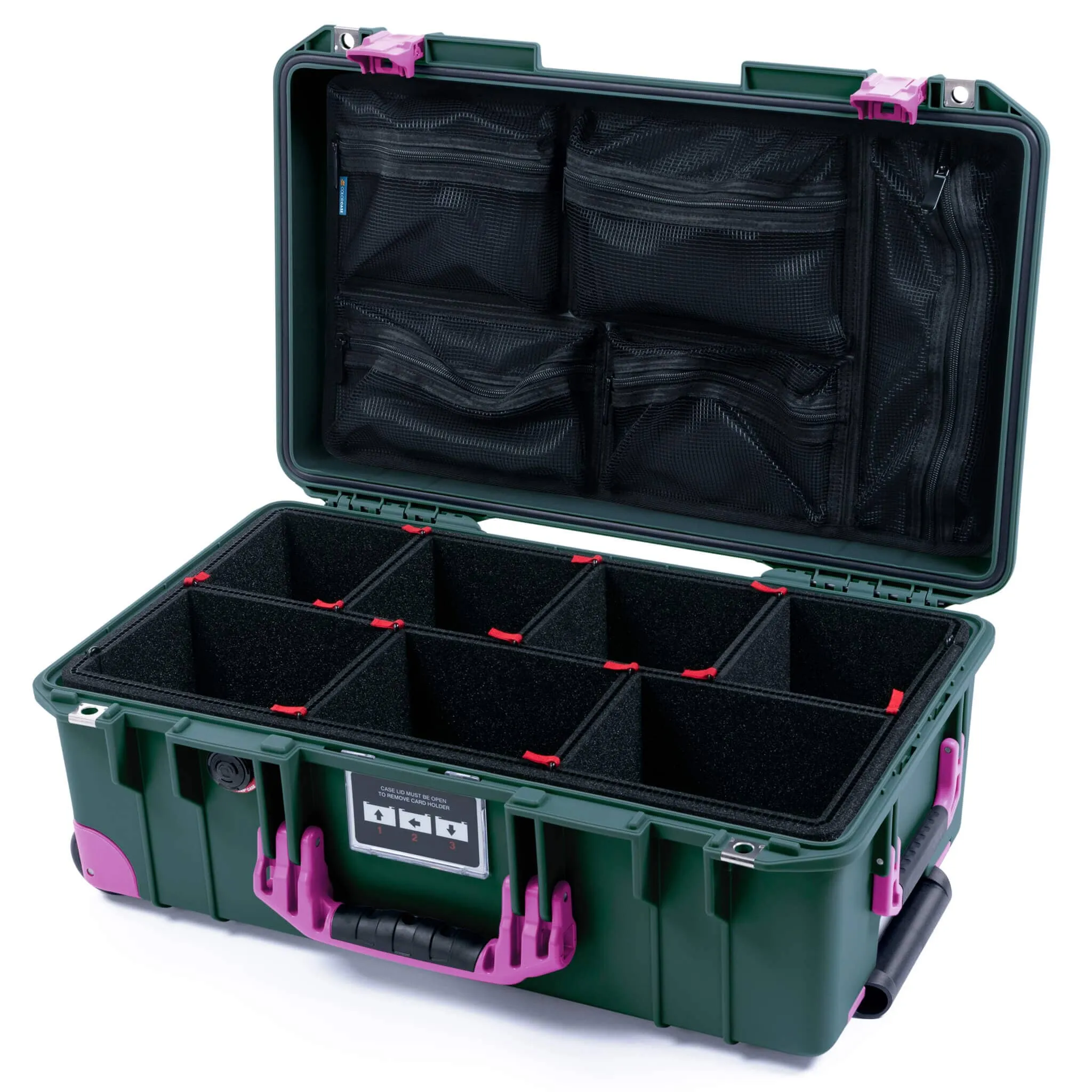 Pelican 1535 Air Case, Trekking Green with Magenta Handles, Latches & Trolley
