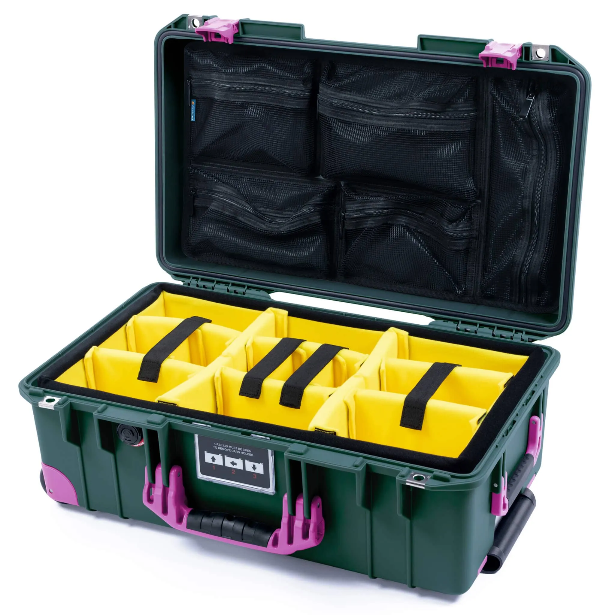 Pelican 1535 Air Case, Trekking Green with Magenta Handles, Latches & Trolley