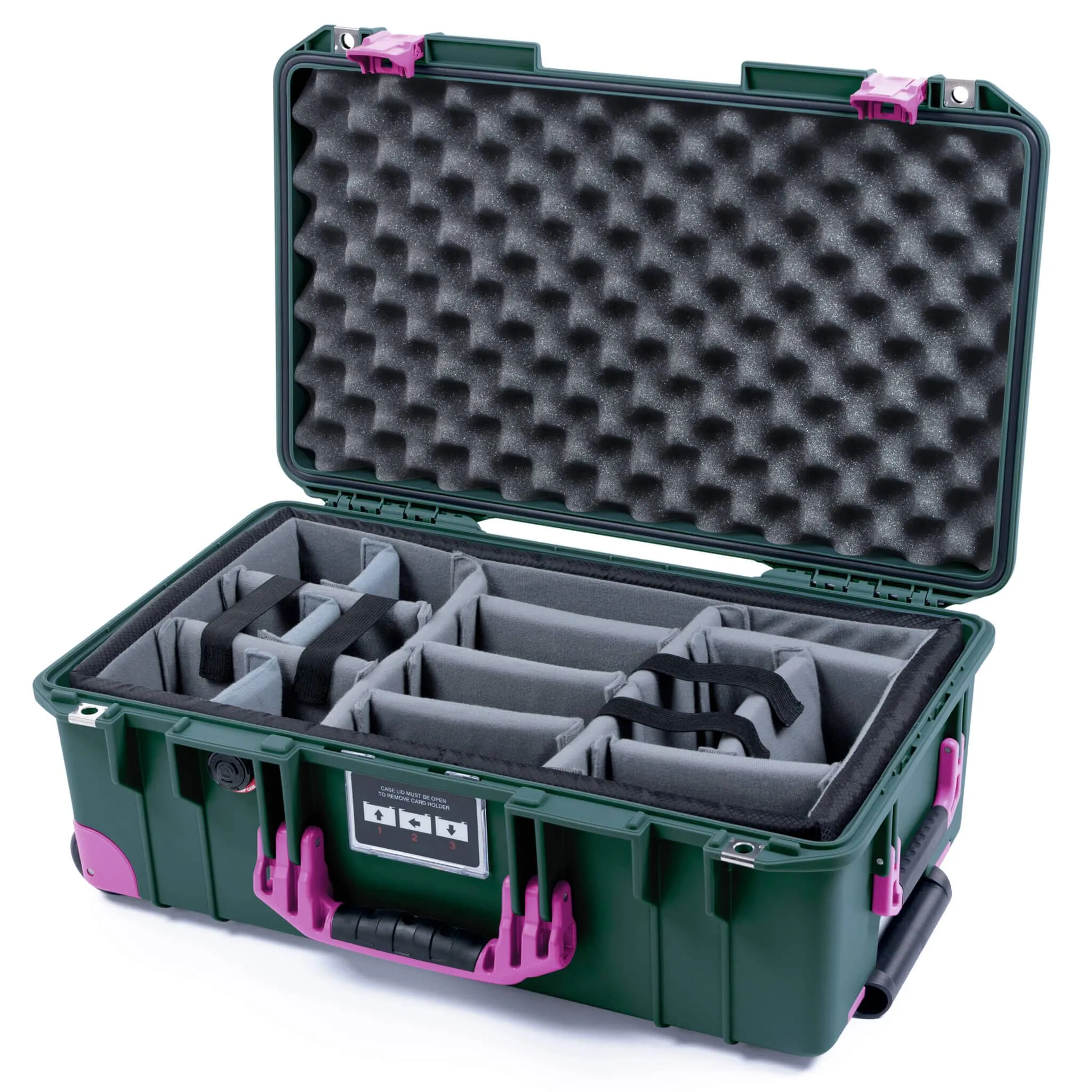 Pelican 1535 Air Case, Trekking Green with Magenta Handles, Latches & Trolley