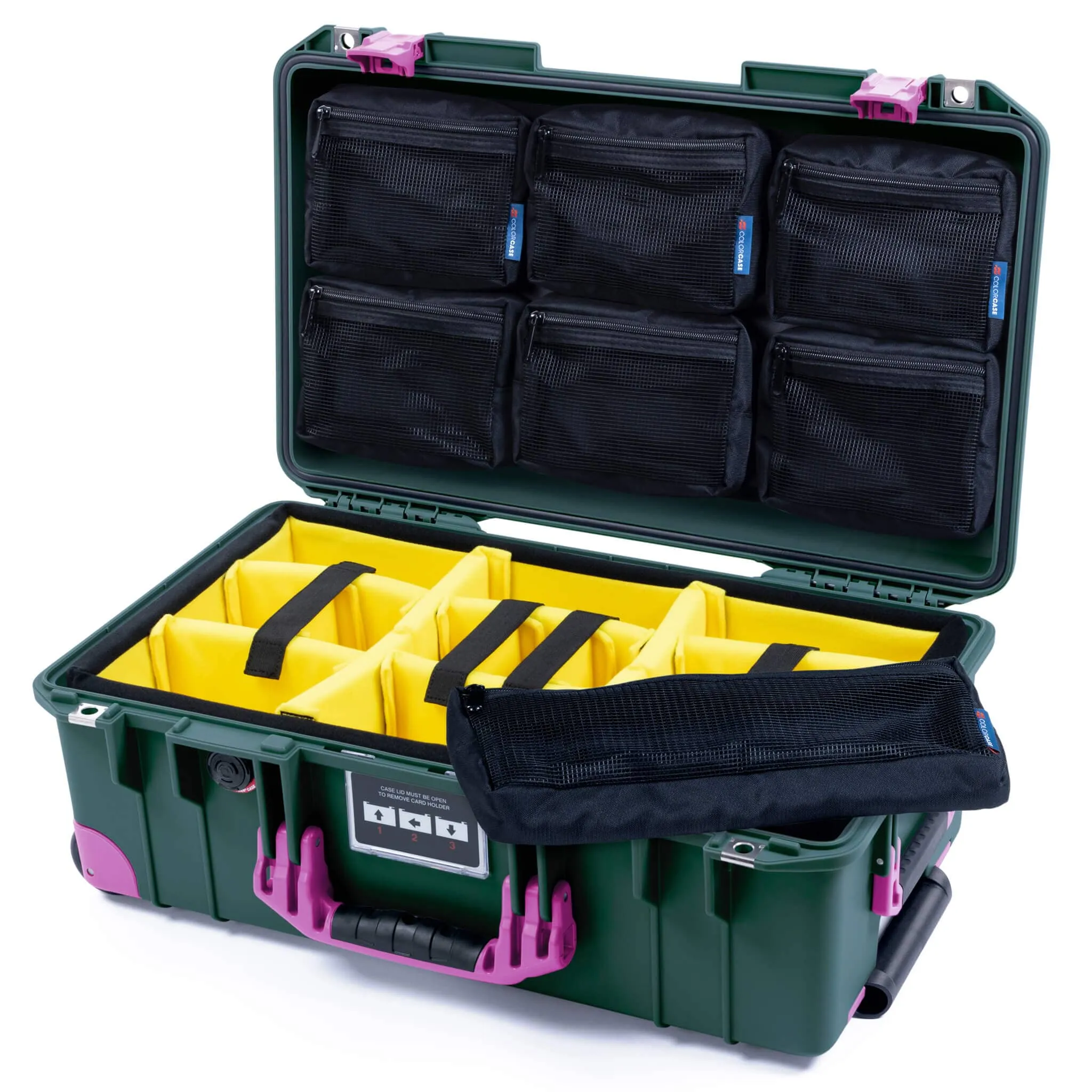 Pelican 1535 Air Case, Trekking Green with Magenta Handles, Latches & Trolley