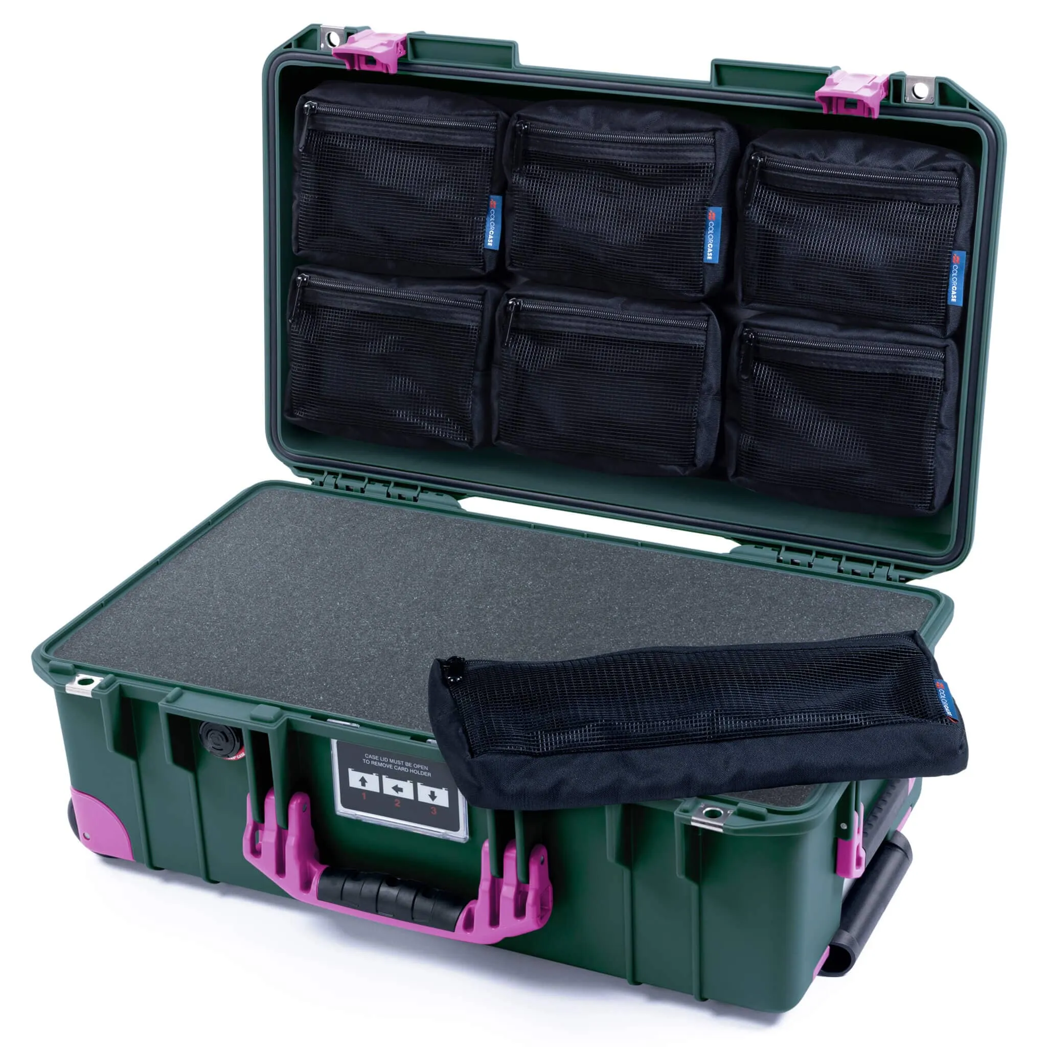 Pelican 1535 Air Case, Trekking Green with Magenta Handles, Latches & Trolley