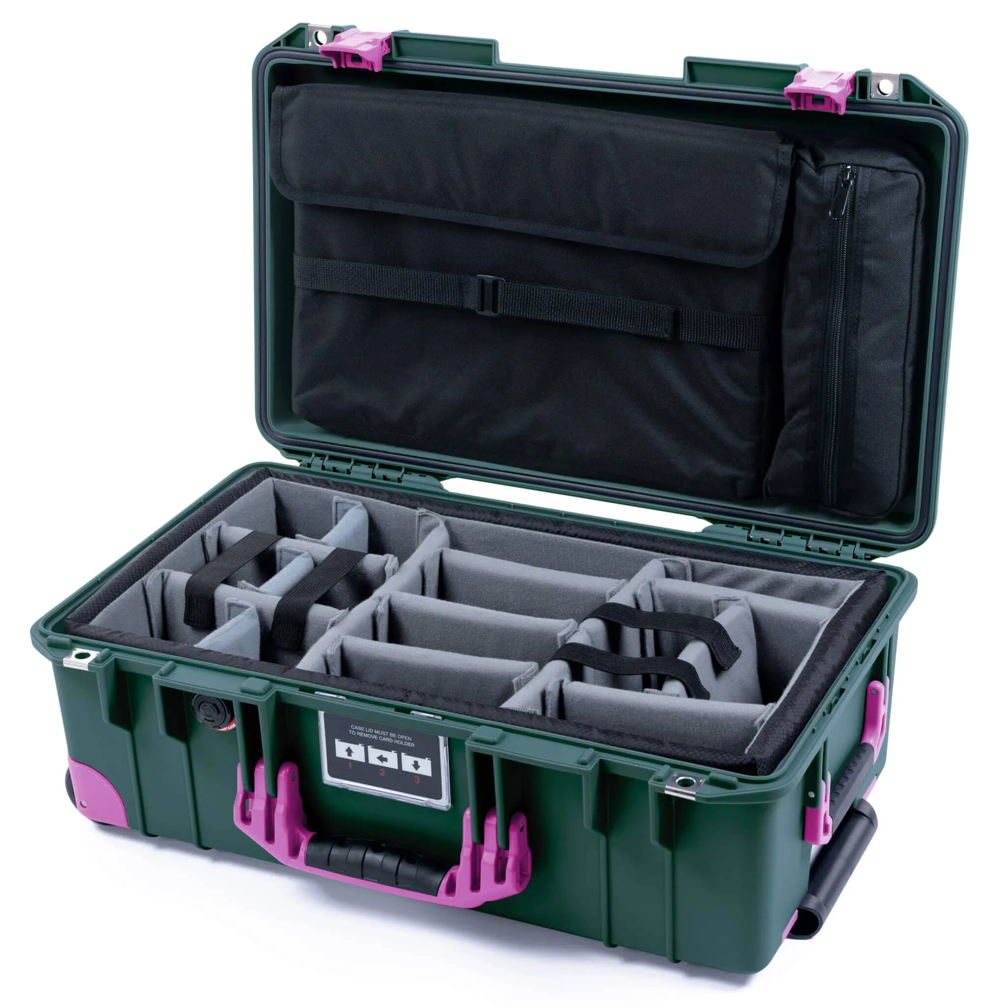 Pelican 1535 Air Case, Trekking Green with Magenta Handles, Latches & Trolley