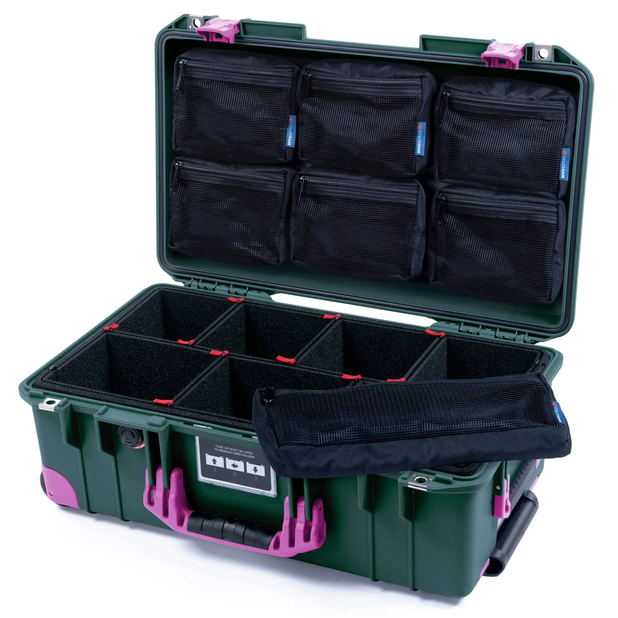 Pelican 1535 Air Case, Trekking Green with Magenta Handles, Latches & Trolley