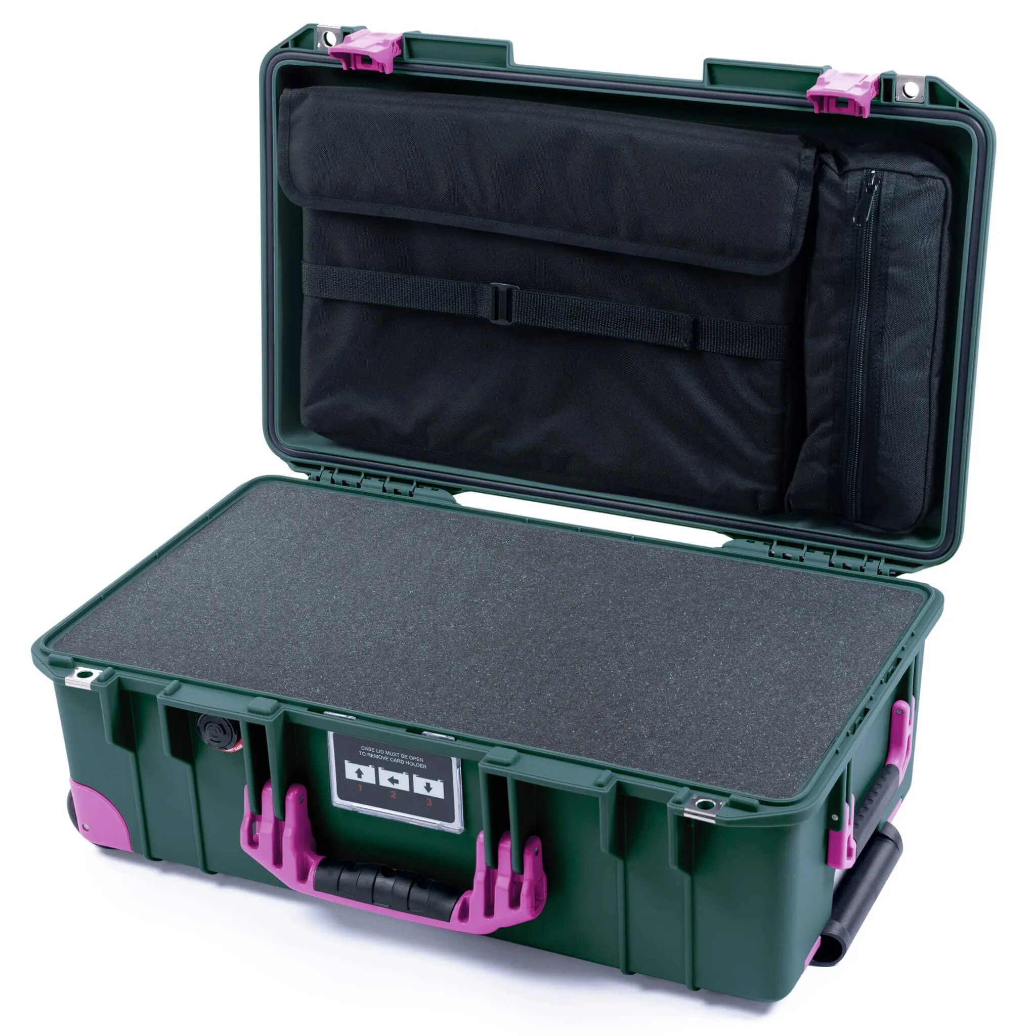 Pelican 1535 Air Case, Trekking Green with Magenta Handles, Latches & Trolley