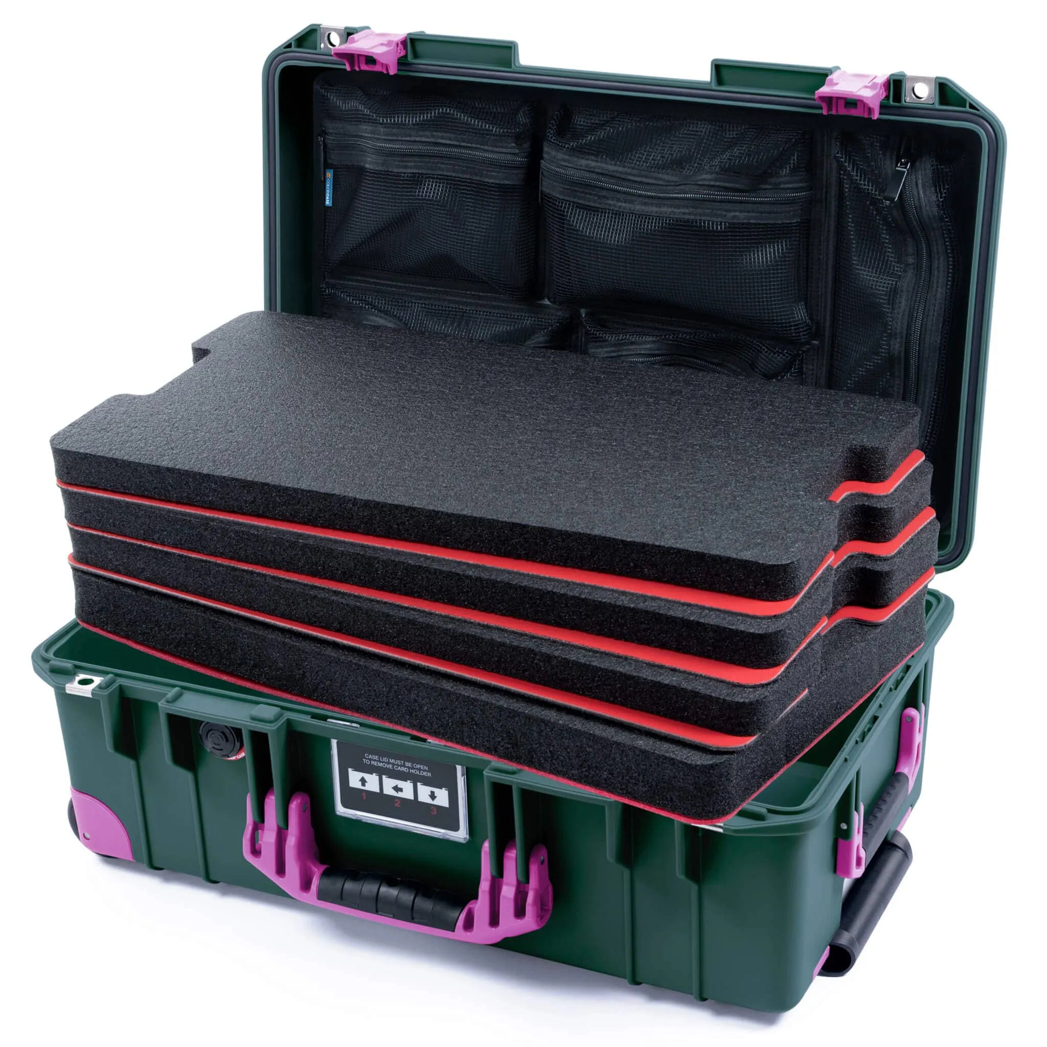 Pelican 1535 Air Case, Trekking Green with Magenta Handles, Latches & Trolley