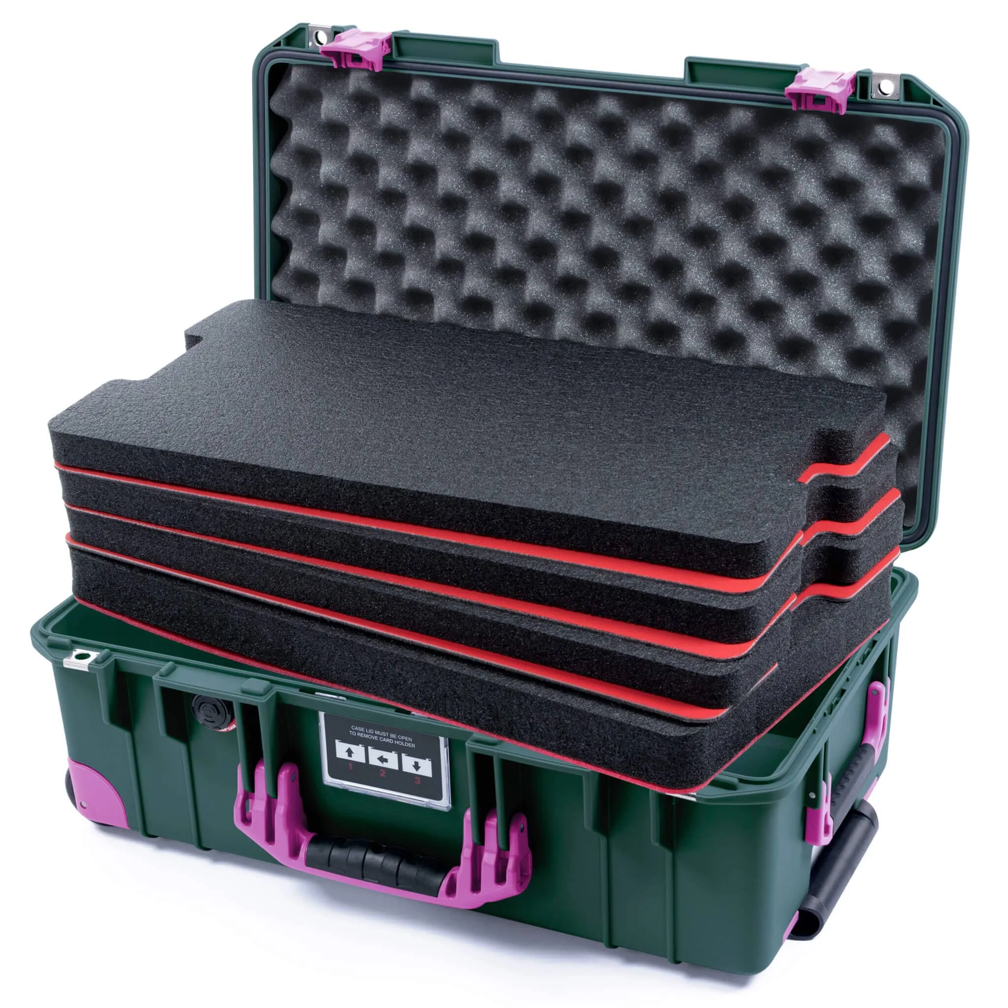 Pelican 1535 Air Case, Trekking Green with Magenta Handles, Latches & Trolley