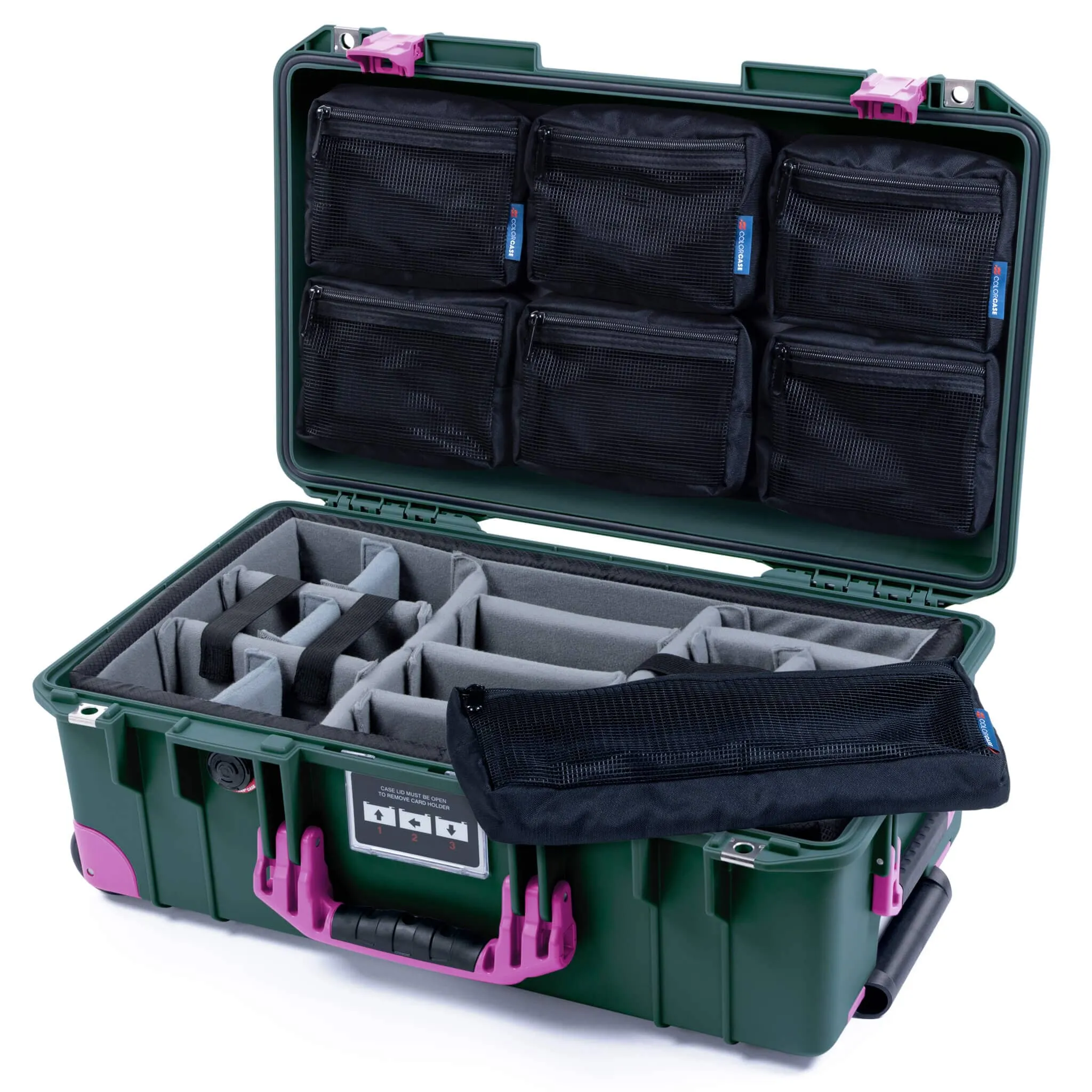 Pelican 1535 Air Case, Trekking Green with Magenta Handles, Latches & Trolley
