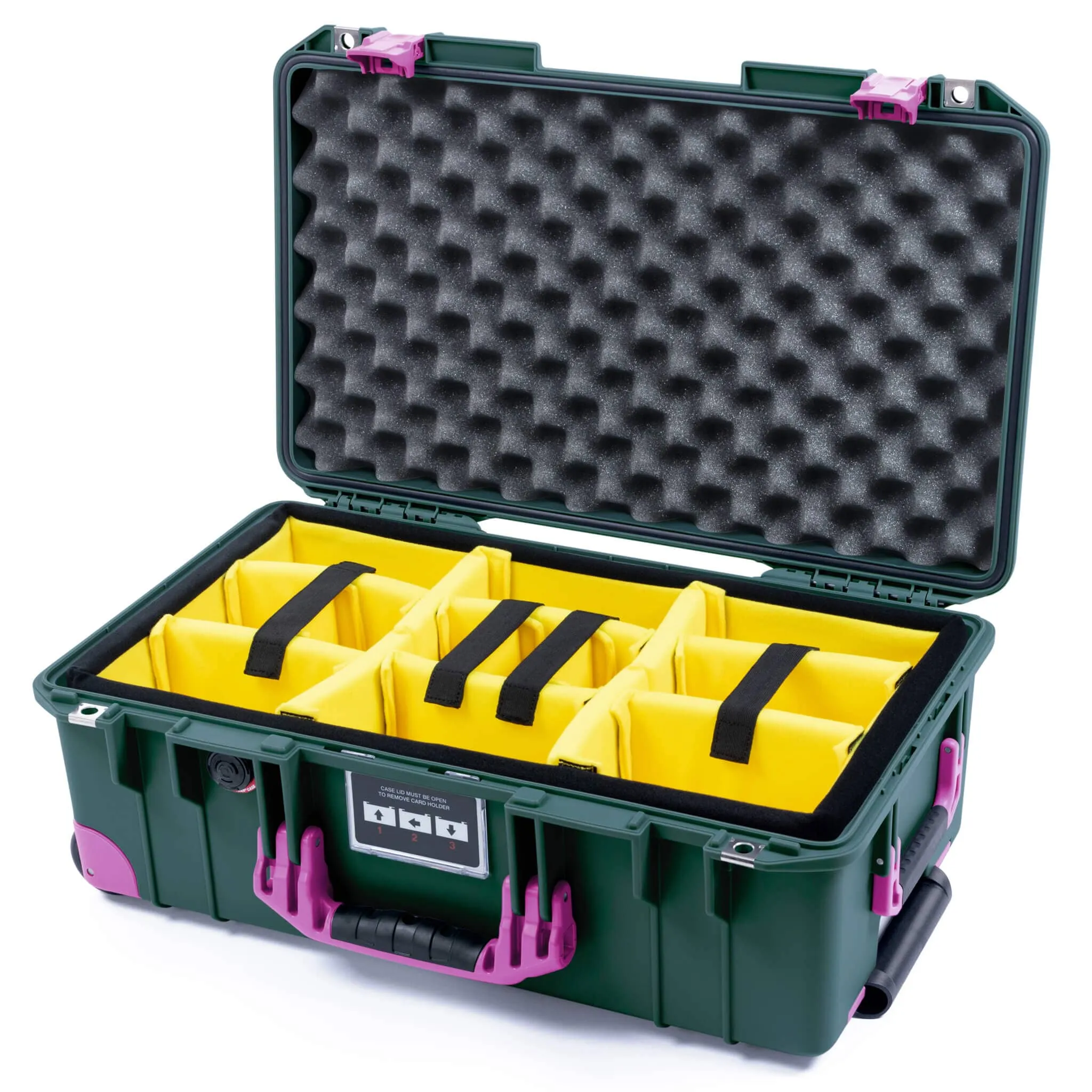 Pelican 1535 Air Case, Trekking Green with Magenta Handles, Latches & Trolley