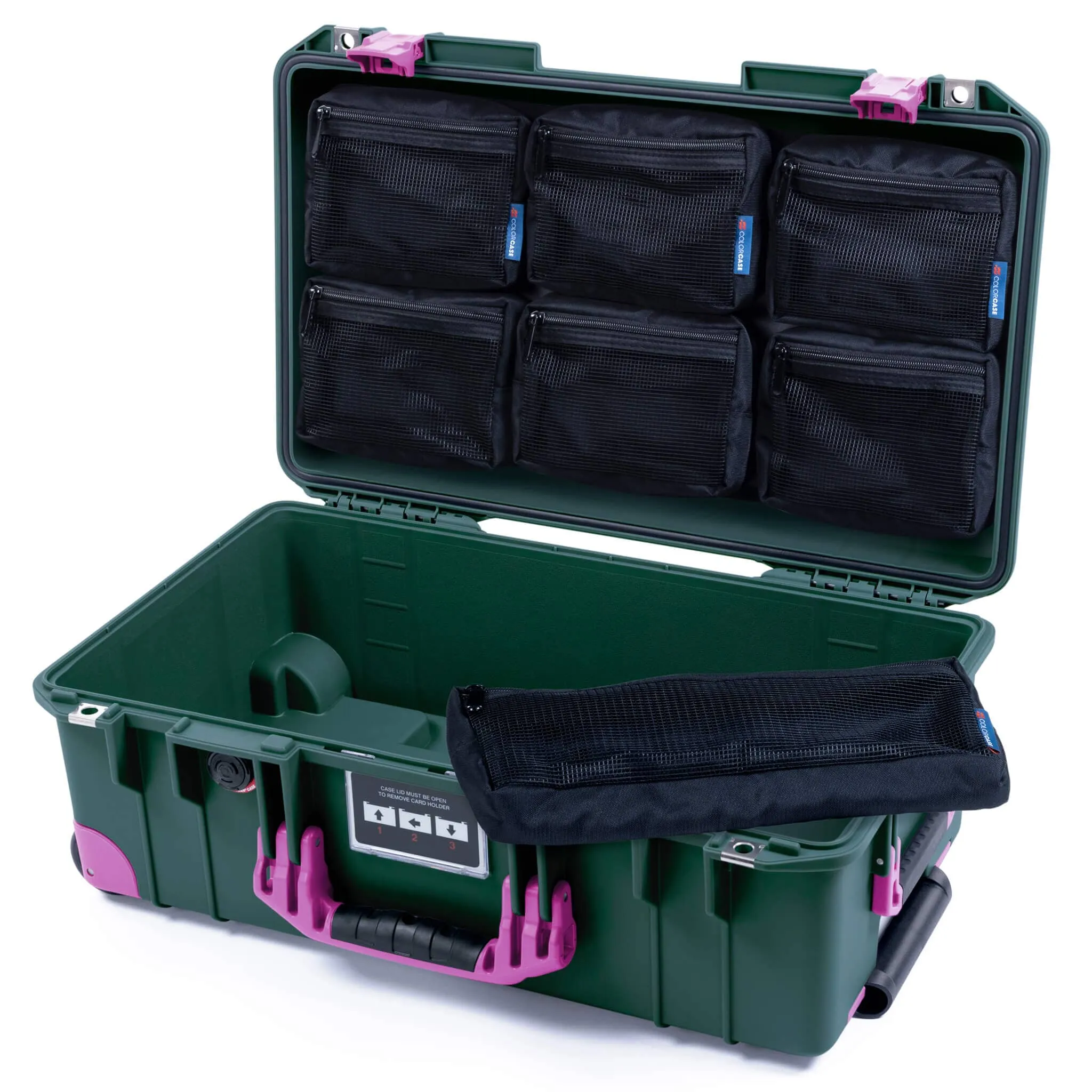 Pelican 1535 Air Case, Trekking Green with Magenta Handles, Latches & Trolley