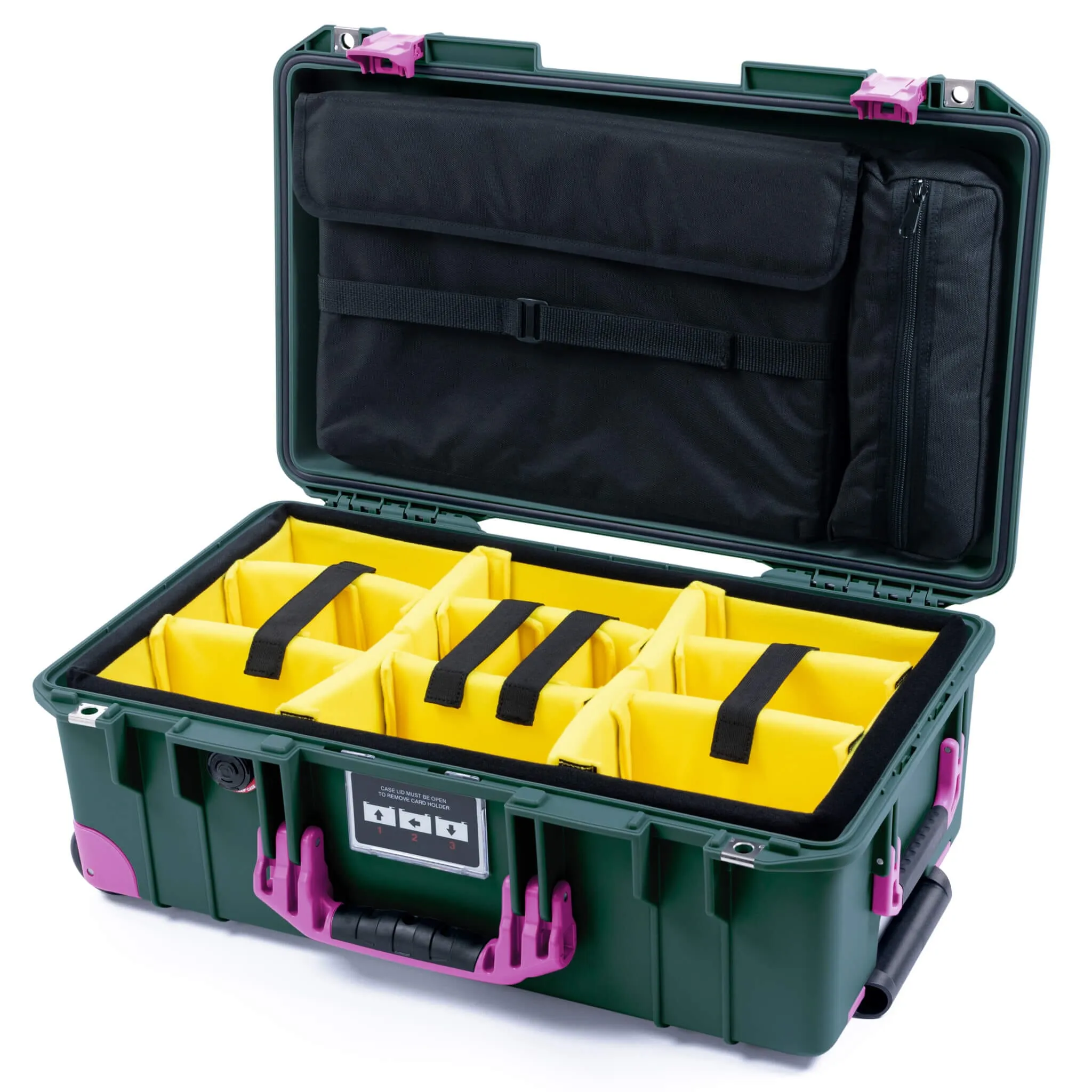 Pelican 1535 Air Case, Trekking Green with Magenta Handles, Latches & Trolley
