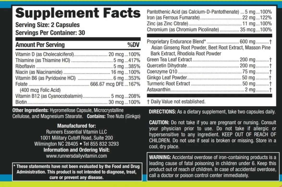 Runners Essentials Daily Vitamin Formula • 1 Month Supply
