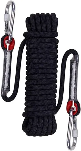 Wolike 10，20 Meters Length Professional Climbing Rope Rappelling Abseiling Rope Outdoor Excursions Accessories 12mm Diameter 12KN Escape High Resistance Rope With Two Carabiners