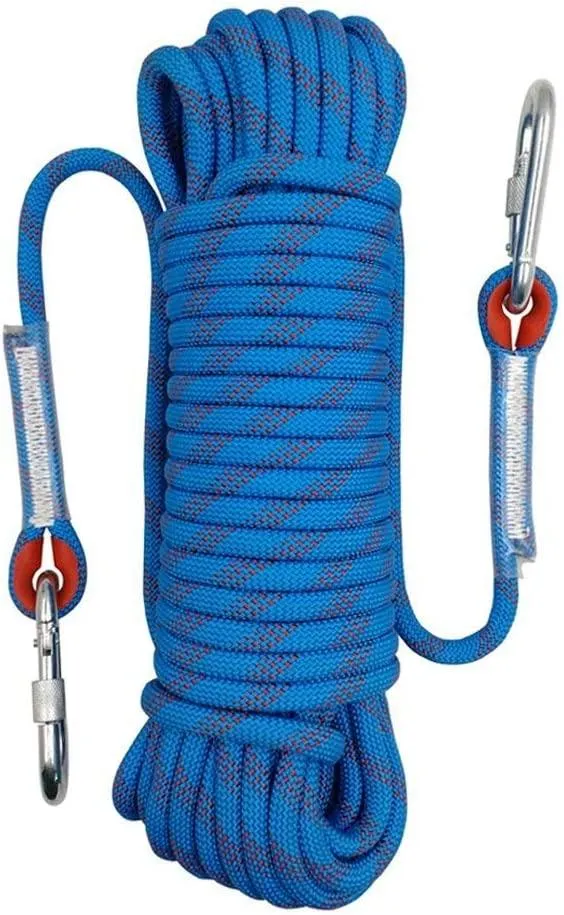 Wolike 10，20 Meters Length Professional Climbing Rope Rappelling Abseiling Rope Outdoor Excursions Accessories 12mm Diameter 12KN Escape High Resistance Rope With Two Carabiners