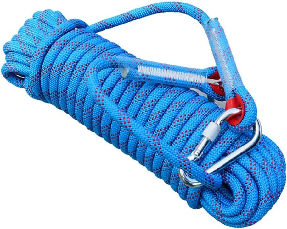 Wolike 10，20 Meters Length Professional Climbing Rope Rappelling Abseiling Rope Outdoor Excursions Accessories 12mm Diameter 12KN Escape High Resistance Rope With Two Carabiners