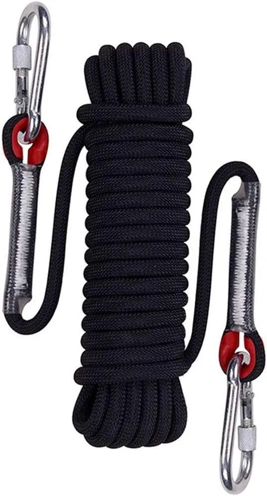 Wolike 10，20 Meters Length Professional Climbing Rope Rappelling Abseiling Rope Outdoor Excursions Accessories 12mm Diameter 12KN Escape High Resistance Rope With Two Carabiners